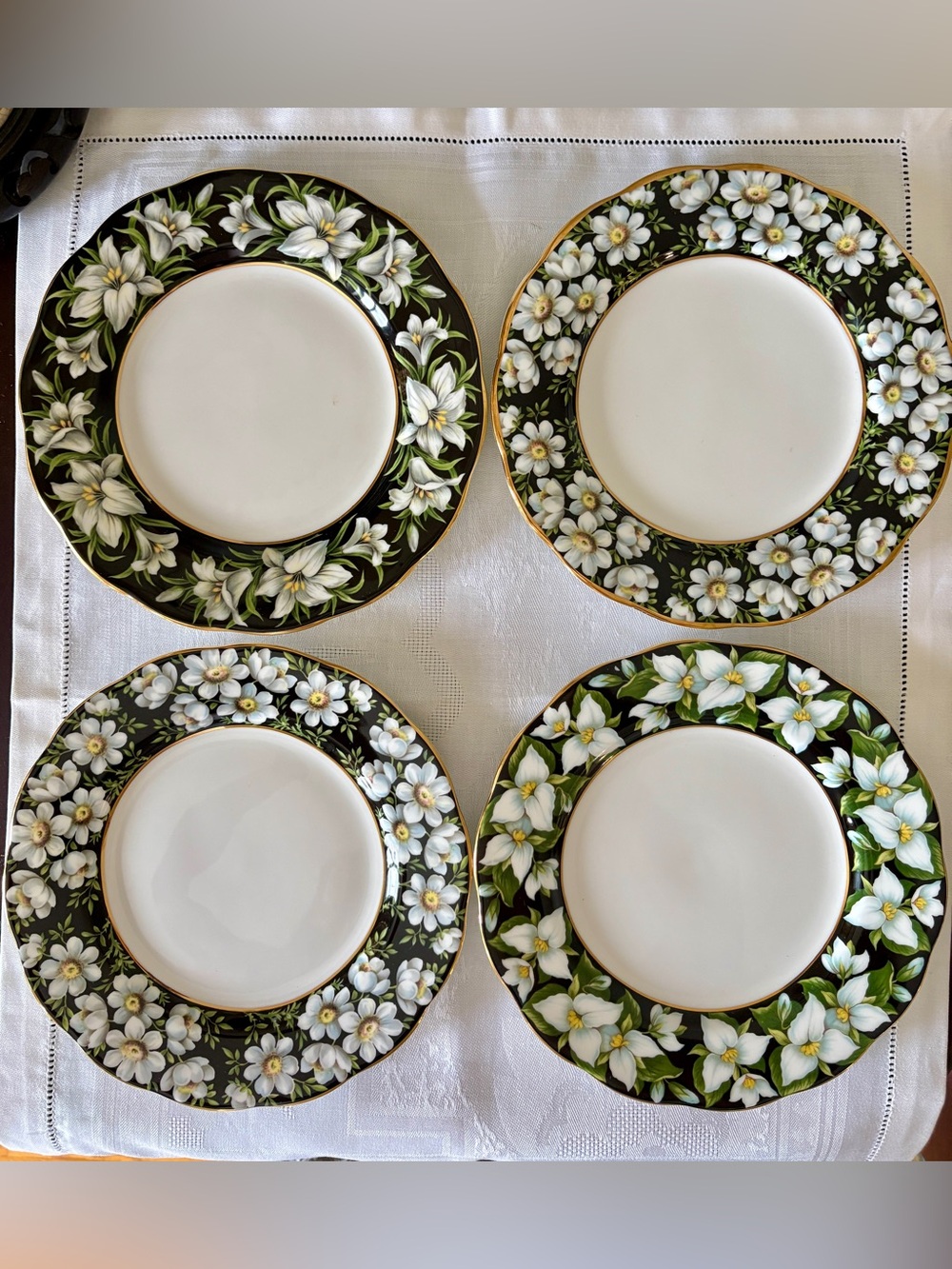 Set of 4 ROYAL ALBERT Provincial Flowers 8 1/4” Salad Plates-3 Designs White NEW
